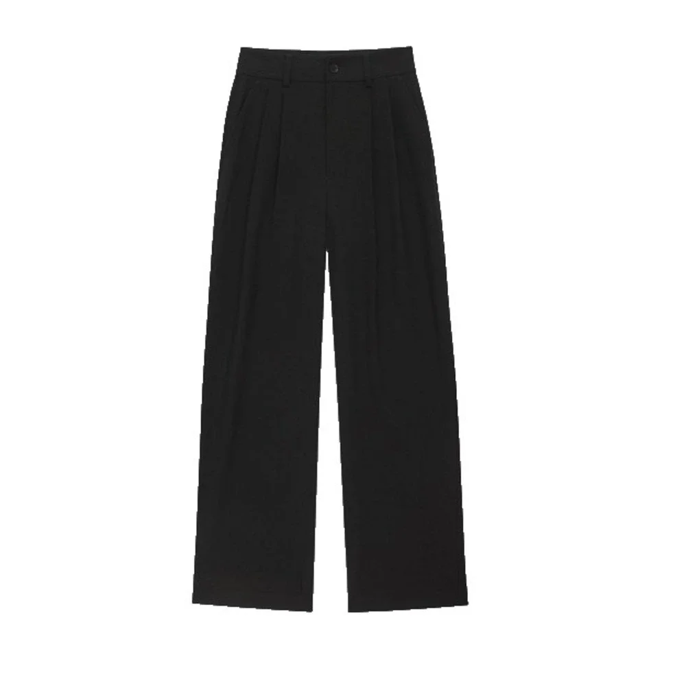 ANINE BING Carrie Linen Blend Size 34 (US 4) Wide Leg High Rise Pant Black